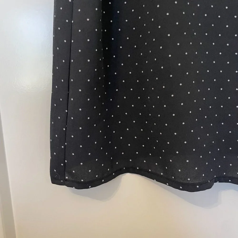 CeCe Womens Short Sleeve Polka Dot Collared Blouse Navy Blue White Size Medium - Picture 8 of 11
